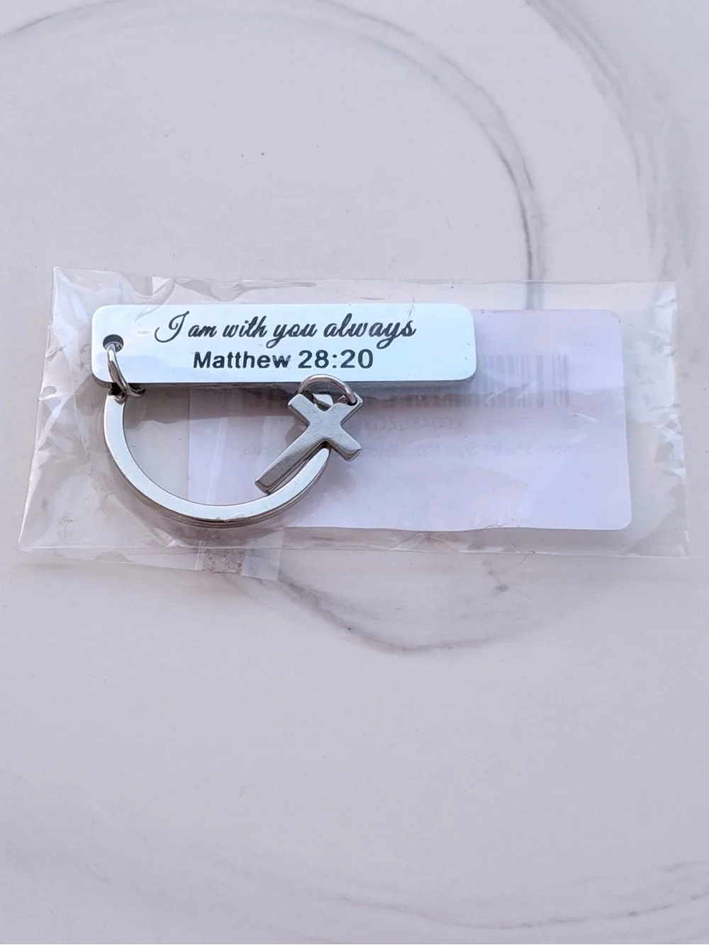 Stainless Steel Matthew 28:20 Bible Verse and Cross Inspirational Keychain